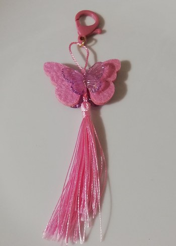 Pembe Püsküllü Kelebek Anahtarlık ve Çanta Aksesuarı - Görsel 2