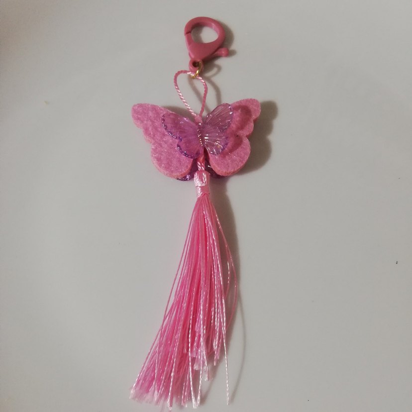 Pembe Püsküllü Kelebek Anahtarlık ve Çanta Aksesuarı - Görsel 2