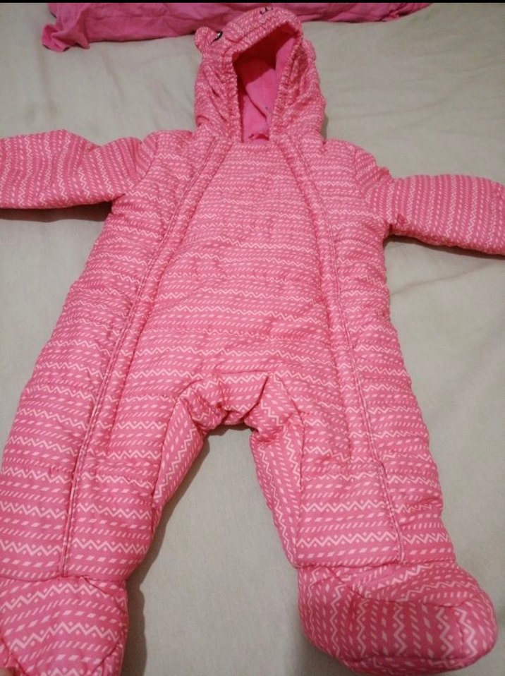 Pembe Kapüşonlu Bebek Astronot Kış Tulumu - Görsel 4