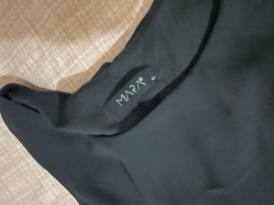 Siyah Drapeli bisiklet Yaka Midi Elbise - Görsel 2