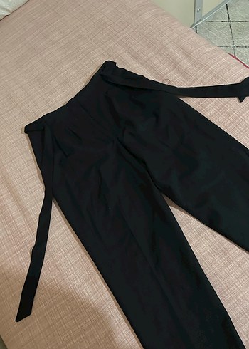 Kemerli Siyah Kadın Kumaş Pantolon - Görsel 2