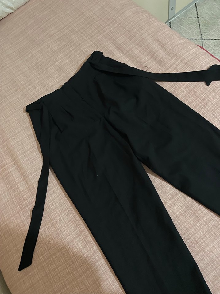 Kemerli Siyah Kadın Kumaş Pantolon - Görsel 2