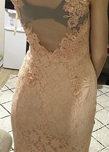 Pudra renk Dantel Detaylı Abiye - Görsel 2