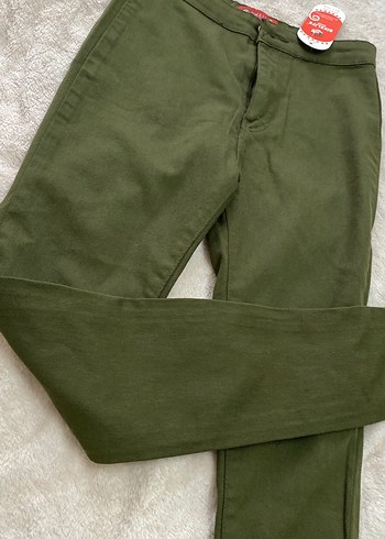 s Beden Kadın Haki Pamuklu Regular Fit Kumaş Pantolon