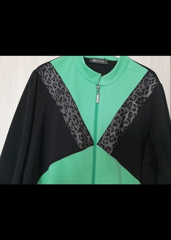 Yeşil Siyah Baskılı Uzun Kadın Ceket - Görsel 3