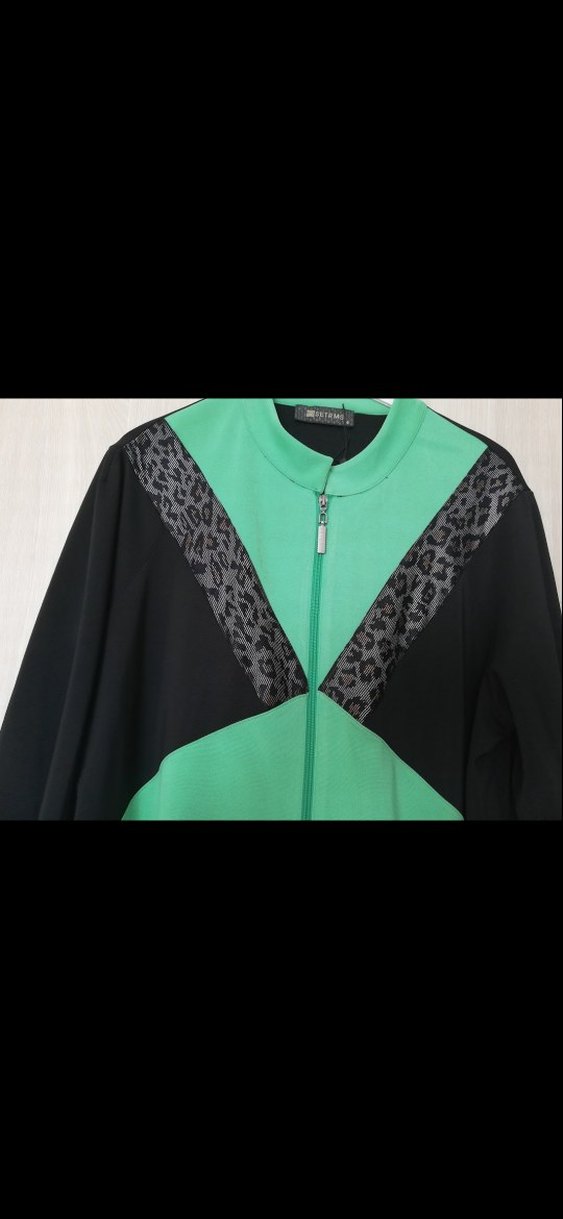 Yeşil Siyah Baskılı Uzun Kadın Ceket - Görsel 3