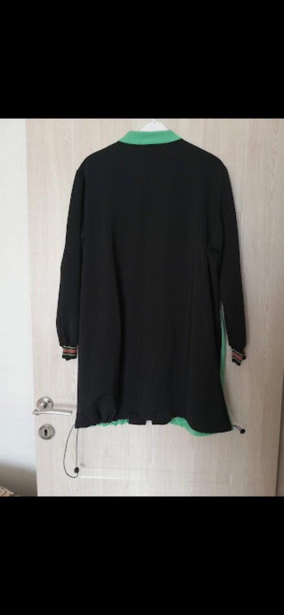 Yeşil Siyah Baskılı Uzun Kadın Ceket - Görsel 2