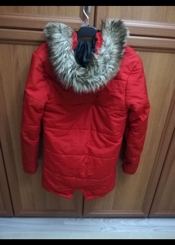 Kırmızı Midi Kaban Fermuarlı Kapüşonlu erkek mont - Görsel 2