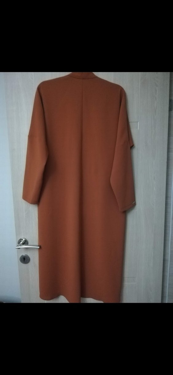 Uzun Kahverengi Kadın Klasik ceket - Görsel 4