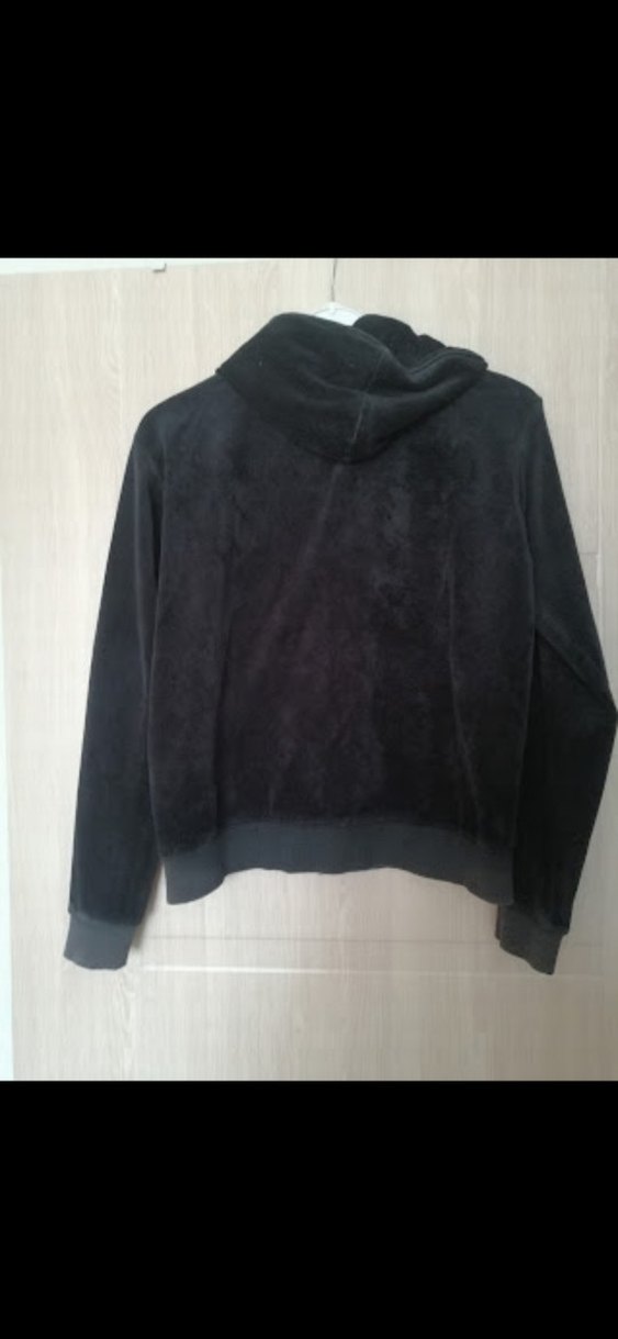 Kapüşonlu Siyah Kadın Fermuarlı kadife eşofman üstü t - Görsel 4