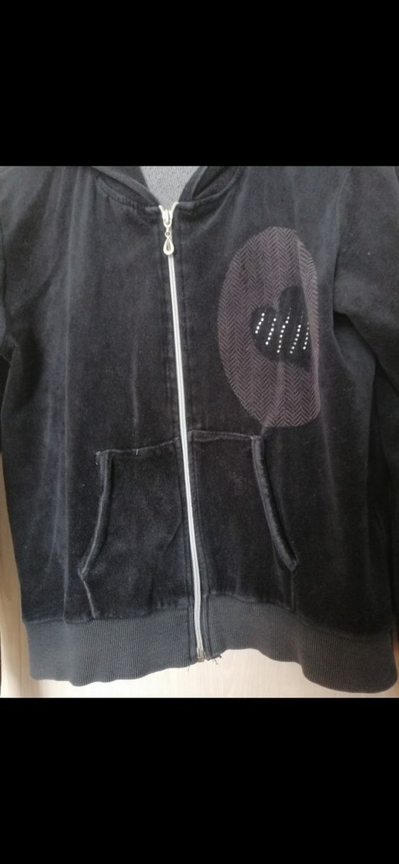 Kapüşonlu Siyah Kadın Fermuarlı kadife eşofman üstü t - Görsel 5