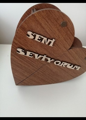 Parlak Kahverengi Ahşap Kalp kutu - Görsel 2