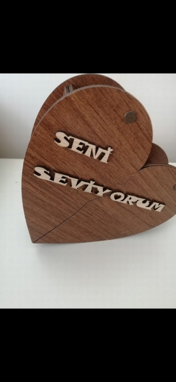 Parlak Kahverengi Ahşap Kalp  kutu - Görsel 2