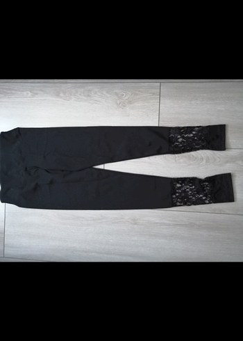 Dantel Detaylı Siyah Gotik Kadın Tayt - Görsel 2