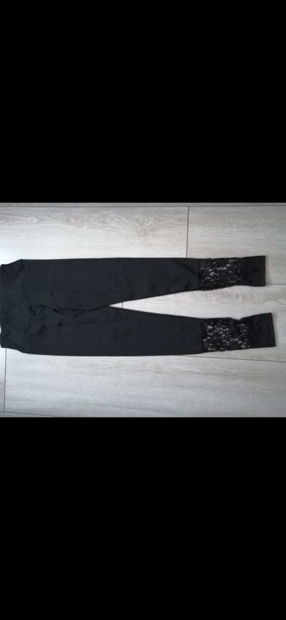 Dantel Detaylı Siyah Gotik Kadın Tayt - Görsel 2