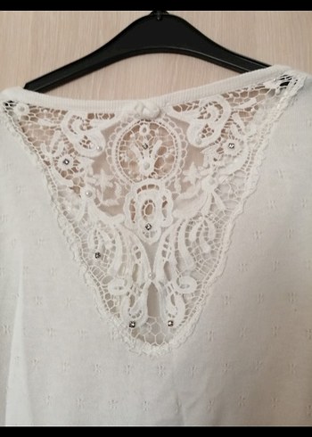 Dantelli Beyaz V Yaka Kadın Hırka - Görsel 4
