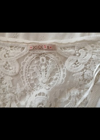 Dantelli Beyaz V Yaka Kadın Hırka - Görsel 5