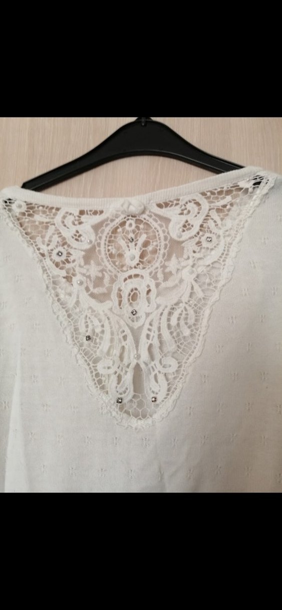 Dantelli Beyaz V Yaka Kadın Hırka - Görsel 4