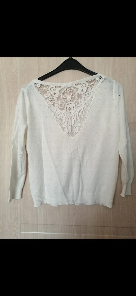 Dantelli Beyaz V Yaka Kadın Hırka - Görsel 2