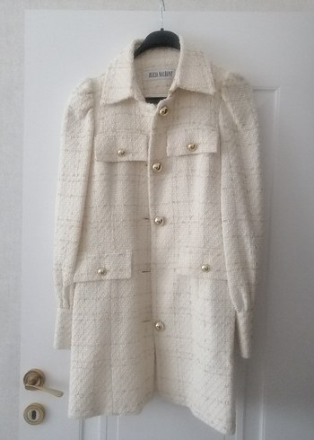 Düğmeli Beyaz Midi Kadın Ceket - Görsel 2