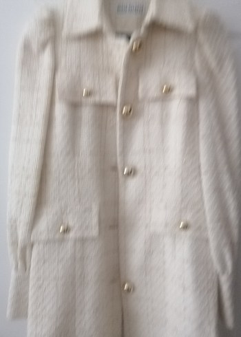 Düğmeli Beyaz Midi Kadın Ceket - Görsel 3