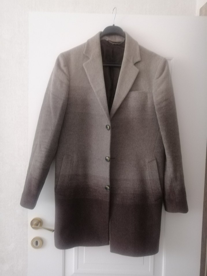 Bej Düğmeli Erkek Yün Kaban - Görsel 2