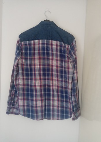 m Beden mavi Renk Erkek Mavi Gri Bağlamalı Uzun Kollu Denim Gömlek