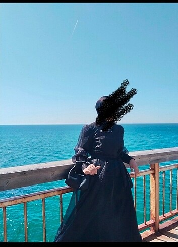 Siyah tül tesettür abiye