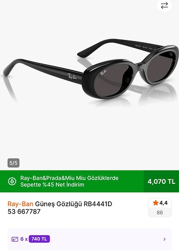 Ray Ban Ray-Ban Siyah Minimalist Güneş Gözlüğü RB4441D