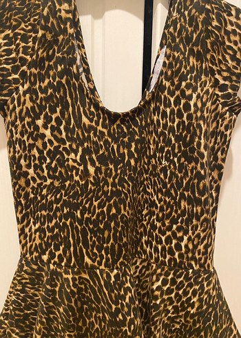 Kahverengi leopar Desenli Mini Elbise - Görsel 2