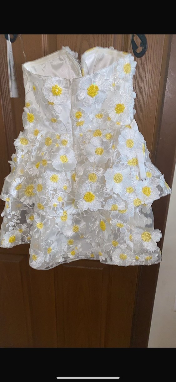 Beyaz Nakışlı Çiçekli Kız Çocuk Elbisesi - Görsel 2