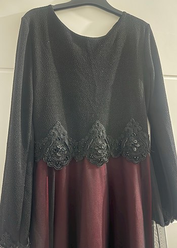 Bordo Drapeli Uzun Kollu Uzun Elbise - Görsel 3