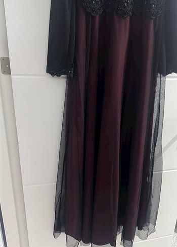 Bordo Drapeli Uzun Kollu Uzun Elbise - Görsel 5