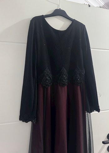 Bordo Drapeli Uzun Kollu Uzun Elbise - Görsel 4