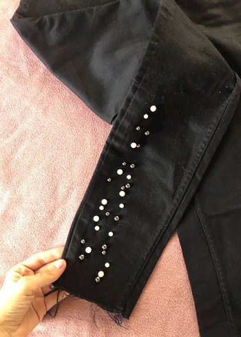 Zara İnci detaylı Siyah Kadın Skinny Jean