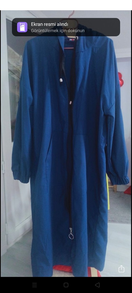 Kapüşonlu Lacivert Uzun Kadın Yağmurluk - Görsel 3