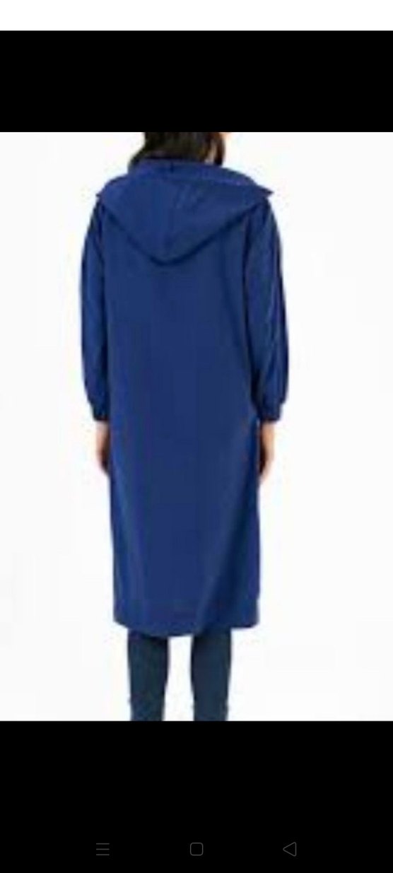 Kapüşonlu Lacivert Uzun Kadın Yağmurluk - Görsel 2