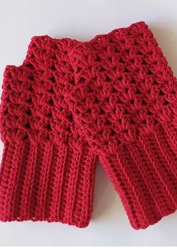 Bohem Tarz Kırmızı Örgü Kadın Eldiveni - Görsel 2