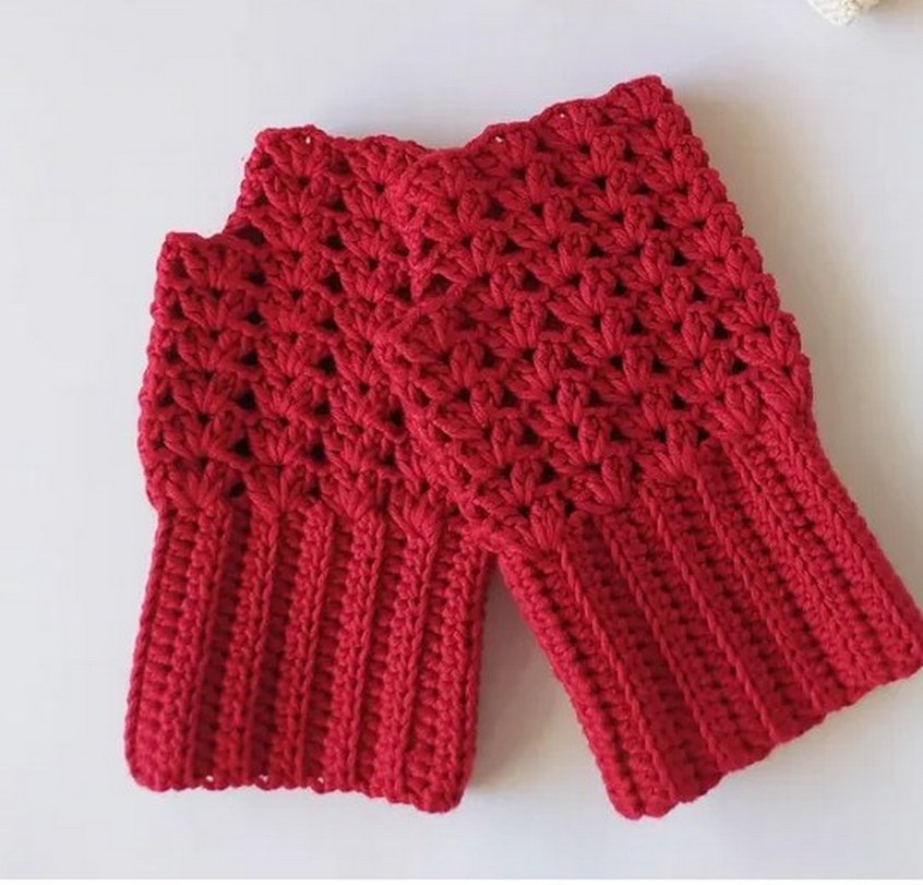 Bohem Tarz Kırmızı Örgü Kadın Eldiveni - Görsel 2