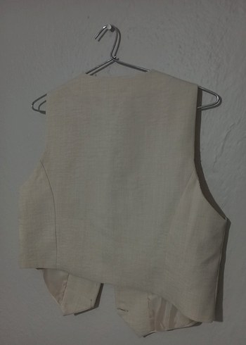 Bej Keten Düğmeli Kolsuz Yelek - Görsel 3