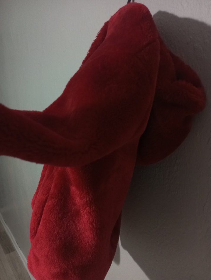 Kırmızı  tüylü kürk mont - Görsel 3