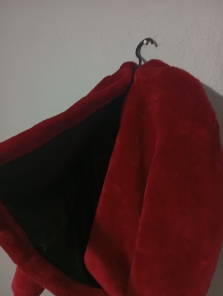 Kırmızı  tüylü kürk mont - Görsel 2