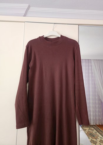 Diğer Bordo Yüksek Yakalı Uzun Kollu Uzun Elbise