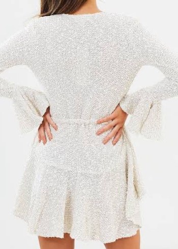 Uzun Kollu Beyaz Triko Mini Elbise - Görsel 3