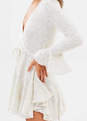 Uzun Kollu Beyaz Triko Mini Elbise - Görsel 4