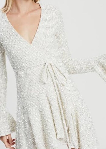 Uzun Kollu Beyaz Triko Mini Elbise - Görsel 6