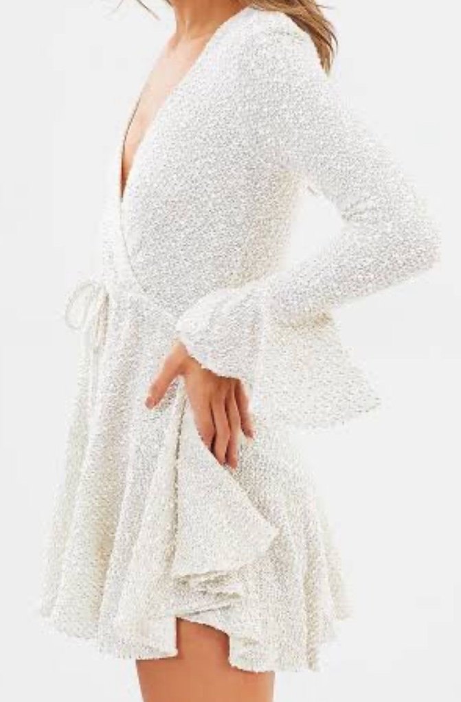 Uzun Kollu Beyaz Triko Mini Elbise - Görsel 4