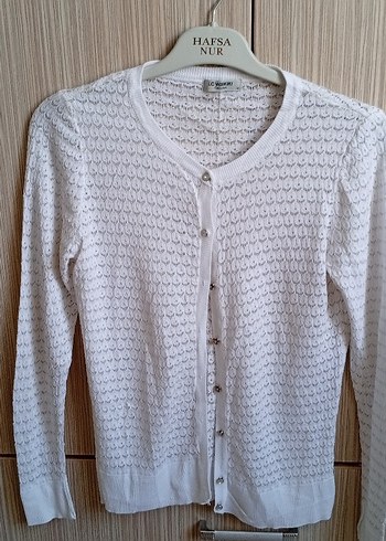 Beyaz Örgü Kadın Hırka Uzun Kollu M beden - Görsel 5