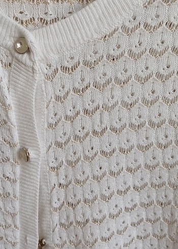 Beyaz Örgü Kadın Hırka Uzun Kollu M beden - Görsel 3