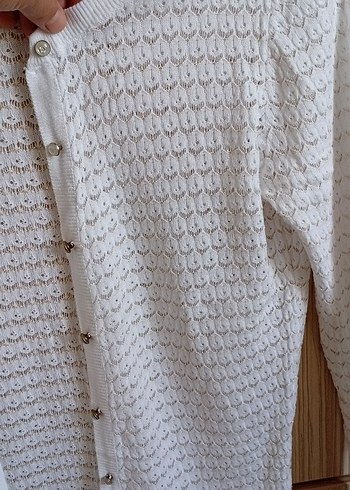 Beyaz Örgü Kadın Hırka Uzun Kollu M beden - Görsel 4